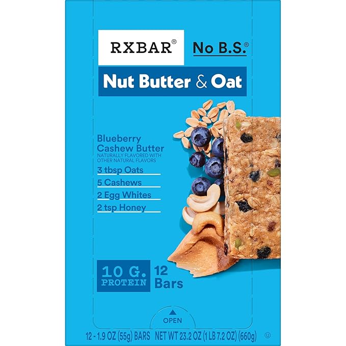 RXBAR Nut Butter and Oat Protein Bars, Protein Snacks, Snack Bars, Blueberry Cashew Butter, 23.2oz