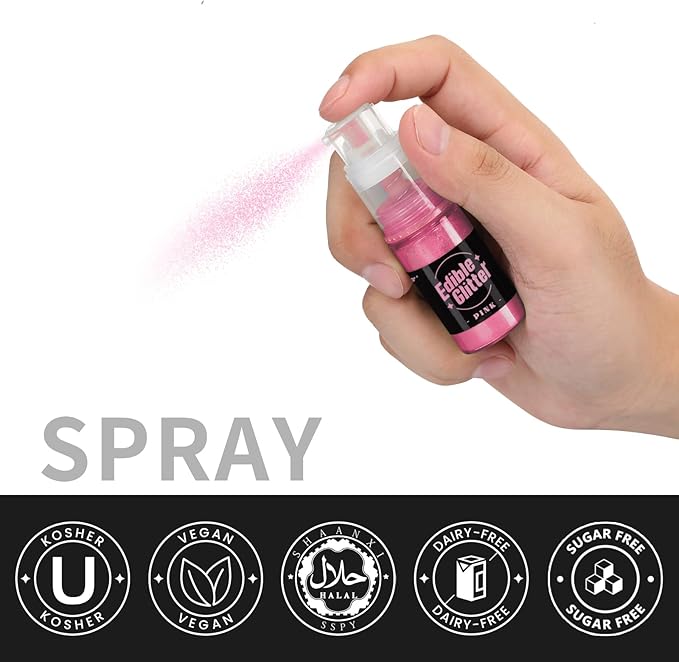 Sujoygar Edible Glitter Spray 2 Colors, White and Pink Edible Glitter for Cocktails, Shimmer Powder