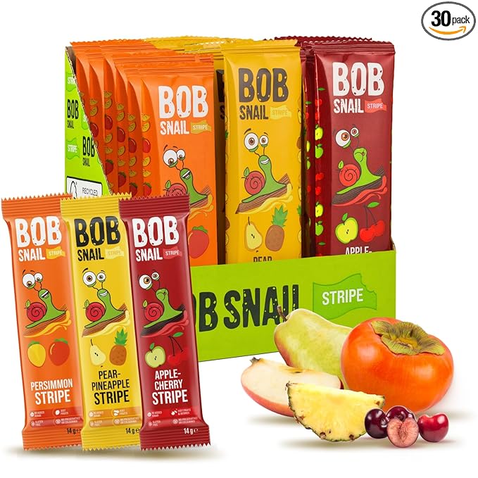 BOB SNAIL Healthy Organic Fruit Snacks for Kids and Adults ??30 Organic Fruit Leather Snacks with