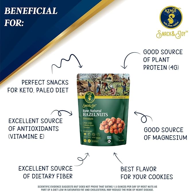 AZNUT Raw Hazelnuts Filbert Nuts, Shelled, Gluten Free, Fresh, Premium Quality 100% Natural Non-GMO