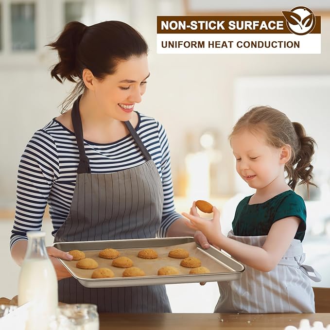 Baking Sheet Pan Set of 2, Commercial Cookie Sheets for Baking, Nonstick Carbon Steel Baking Tray