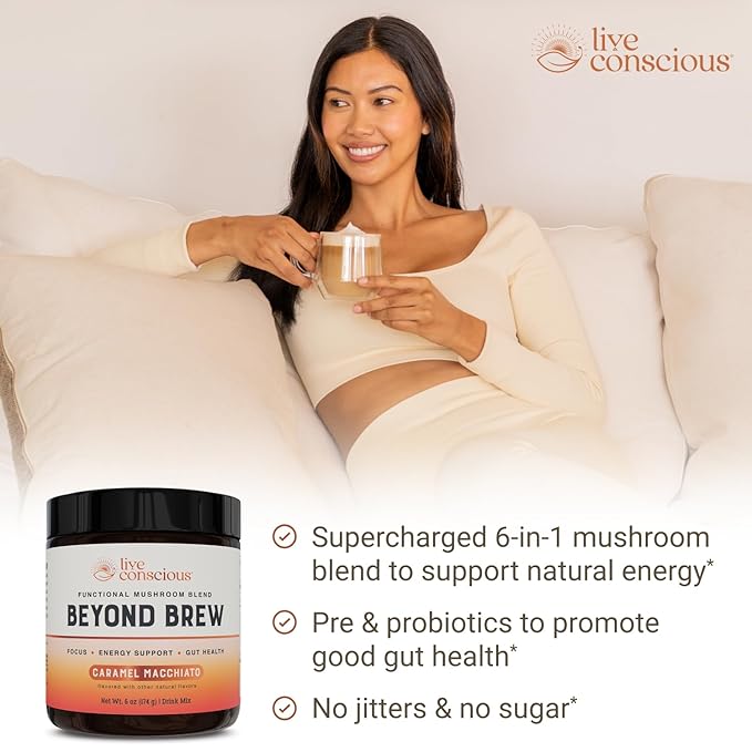 Beyond Brew Caramel Macchiato Coffee Alternative - Low Caffeine Superfood - Powerful Mushroom