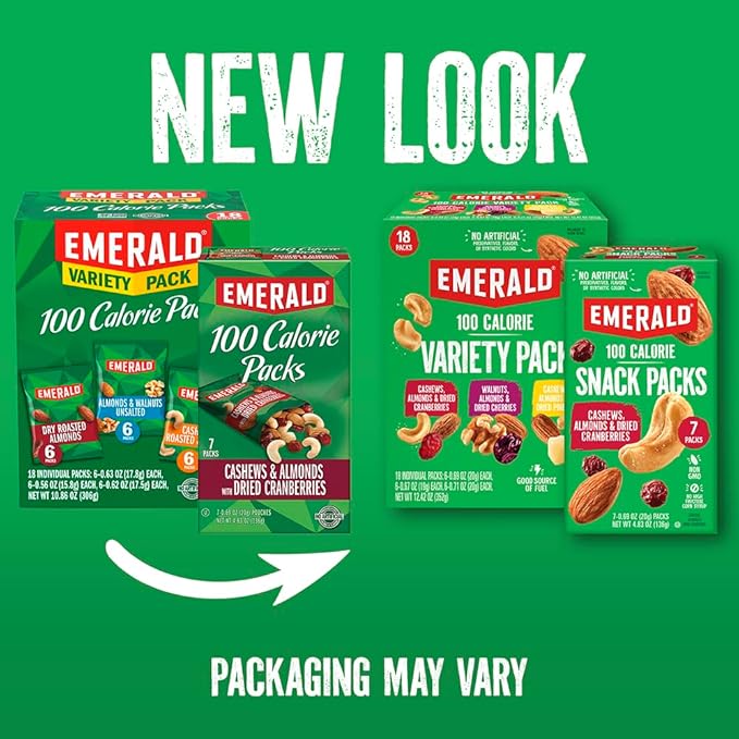 Emerald Nuts Cashews and Almonds with Dried Cranberries 7 Ct (1-Pack) | 100-Calorie Individual