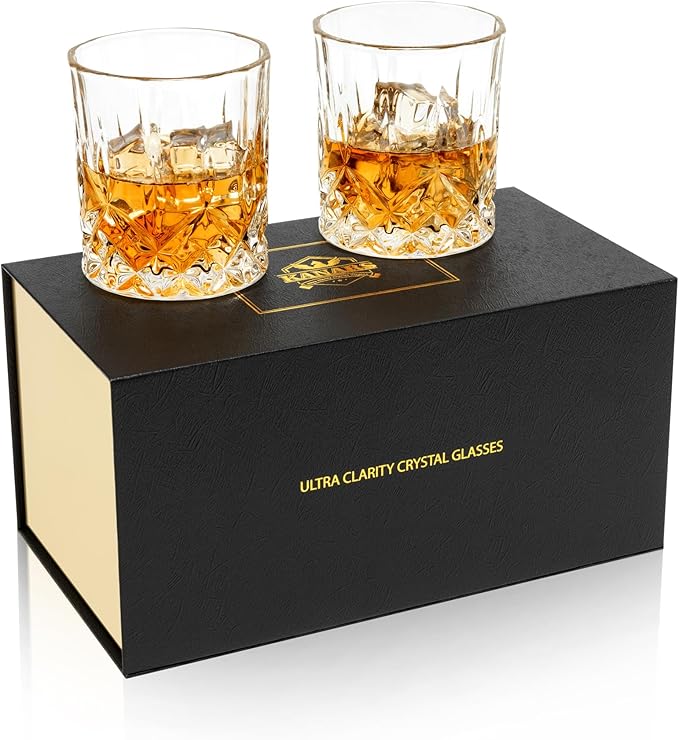 KANARS Old Fashioned Whiskey Glasses - 10 Oz Crystal Rocks Barware Set of 2 for Scotch, Bourbon