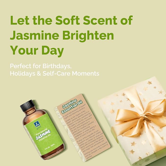 Jasmine Essential Oil 4 Oz, 100% Pure Jasmine Oil for Diffuser, Skin, Hair, Body & Face, Perfume