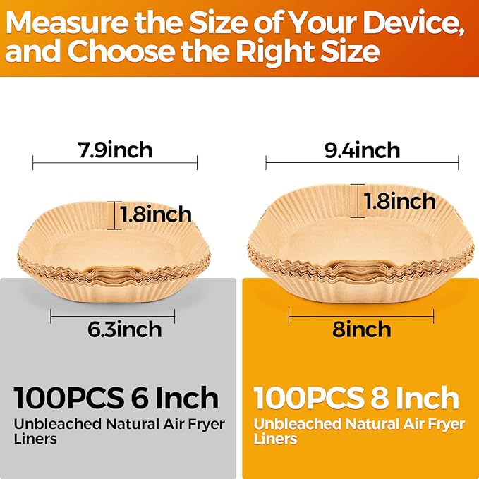 Air Fryer Paper Liners: 100Pcs Parchment Paper, 8" Air Fryer Liner Disposable for Microwave