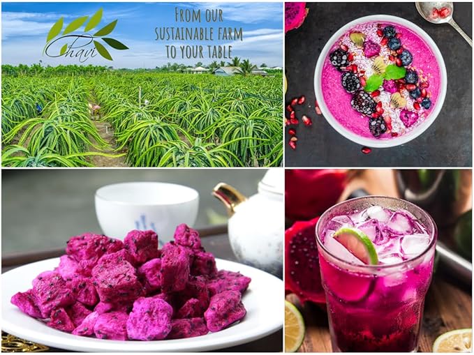 CHAVI Freeze-Dried Diced Dragon Fruit Snack - 2 Oz - Healthy 1 Ingredient Superfood - No Added