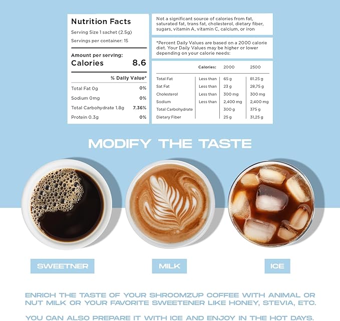 Mushroom Coffee Instant with 10 Mushrooms - 15 Single Packets with Reishi, Lion's Mane, Chaga