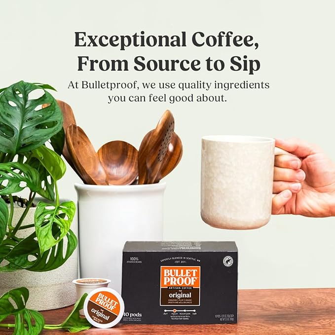 Bulletproof Original Medium Roast Single-Serve Pods, 10 Count, Arabica Beans, Clean Coffee Tested