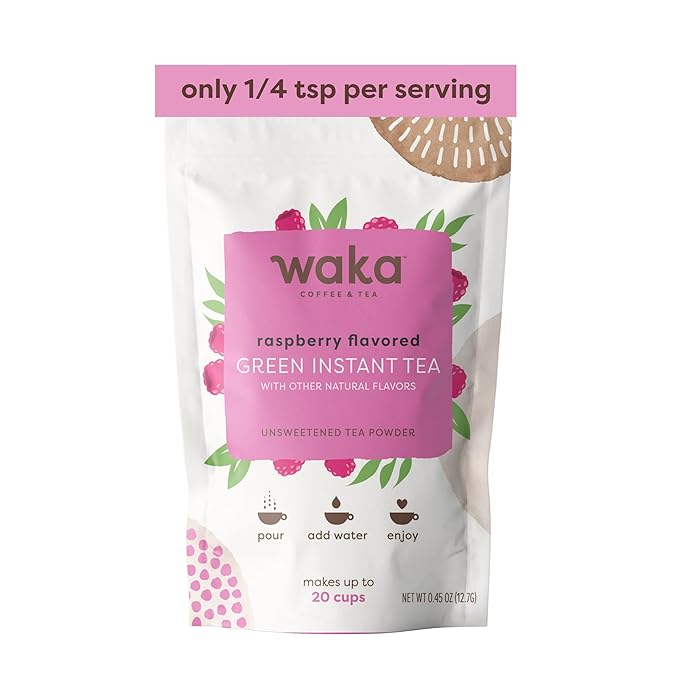 Waka Instant Green Tea Mix, Raspberry Flavored - 100% Tea Leaves, No Additives, Unsweetened