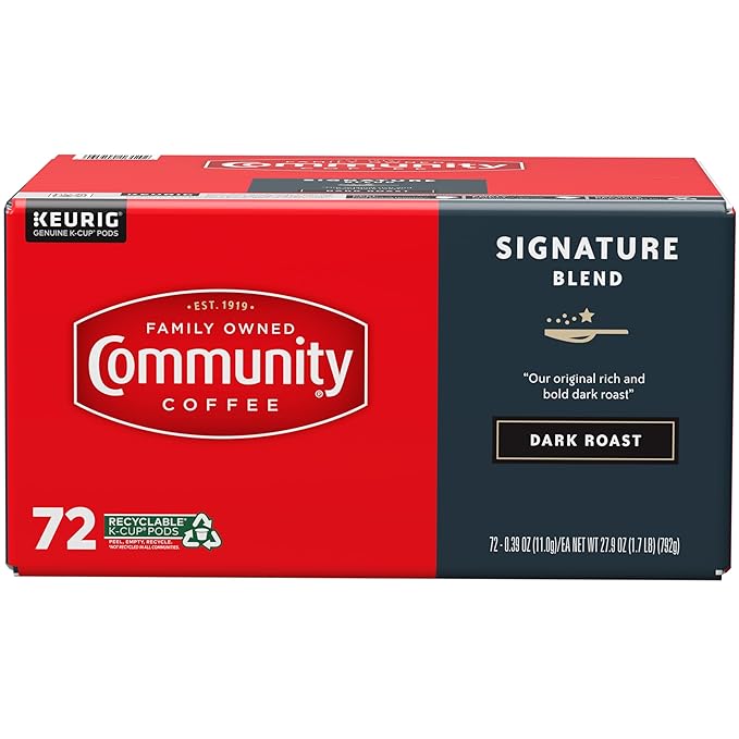Community Coffee Signature Blend 72 Count Coffee Pods, Dark Roast, Compatible with Keurig 2.0 K-Cup