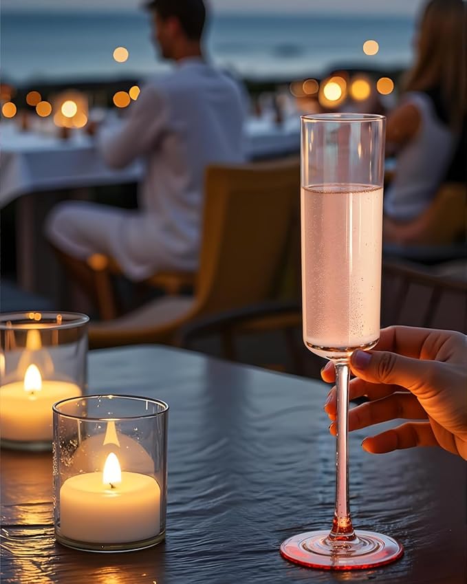Ciaell 24 Pack Pink Plastic Champagne Flutes - Pink 6 Oz Disposable Champagne Glasses - Square