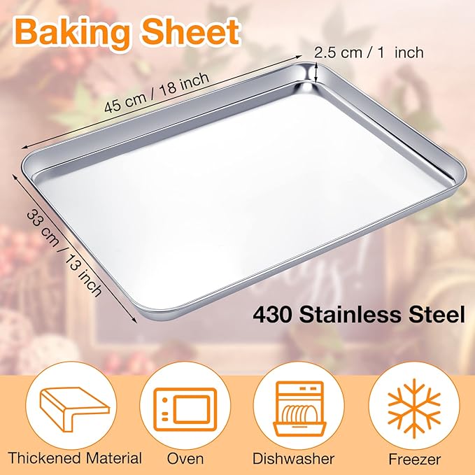 6 Pcs Baking Sheet Set Stainless Steel Cookie Sheet Cookie Baking Pan Bakeware Oven Tray Dishwasher