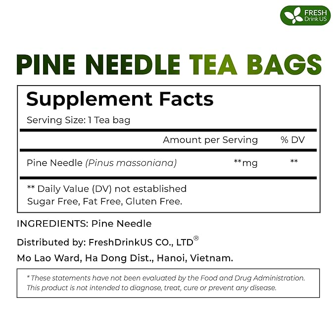 FreshDrinkUS, Pine Needle Tea Bags ??40 Tea Bags, Naturally Caffeine-Free, Refreshing Herbal Tea