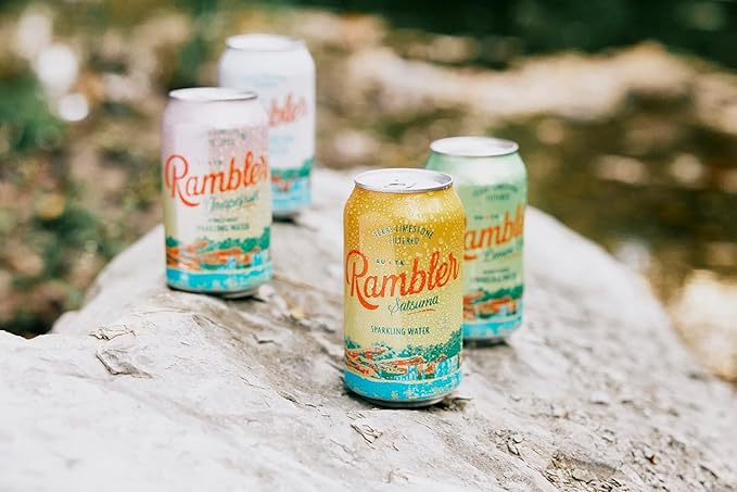 AUTX RAMBLER Sparkling Water, Texas Limestone Mineral Blend, Blackberry Flavor, 12-Ounce Cans