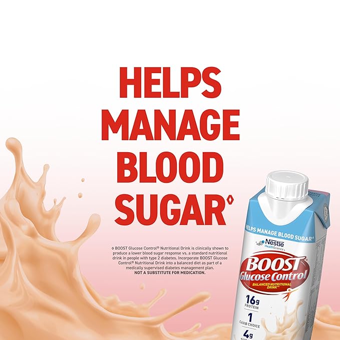 BOOST Glucose Control Ready to Drink Nutritional Drinks, Creamy Strawberry, 8 fl oz Carton (4 x 6