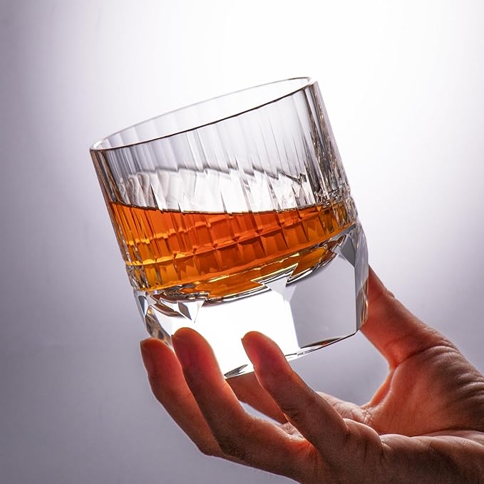 KAMMAK Crystal Whiskey Glasses Set of 2, 7.44oz Old Fashioned Glasses Stemless, Luxury Hand Blown