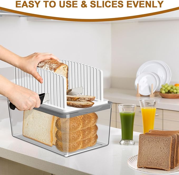 Upgrade Bread Slicer for Homemade Bread with Bread Box, Bread Slicing Guide Adjustable Width