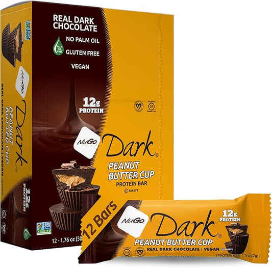 NuGo Dark Chocolate Peanut Butter Cup, 12g Protein Bar, Vegan, Gluten Free, Non-GMO, Kosher Pareve
