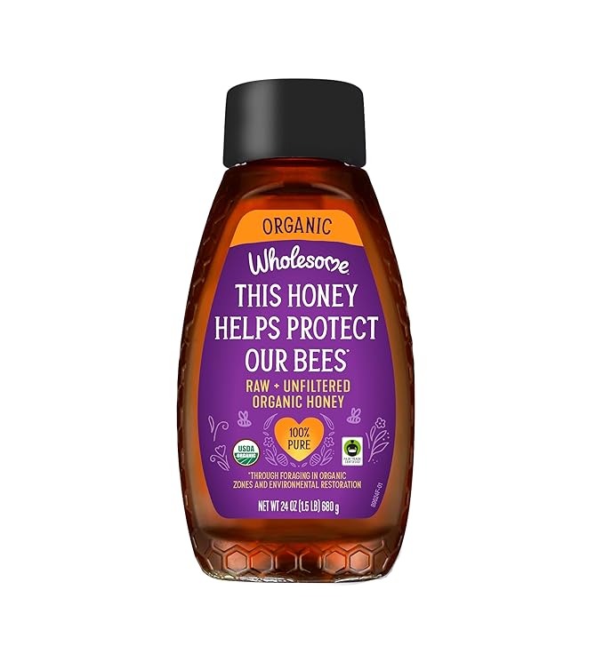 Wholesome Sweeteners 24-Ounce Organic Raw Unfiltered Honey Bottle, 100% Pure, Fair Trade Certified
