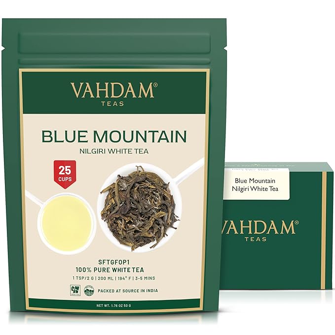 VAHDAM, Exotic White Tea Leaves From The Blue Mountains (25 Cups/1.76oz) 100% Pure White Tea Loose