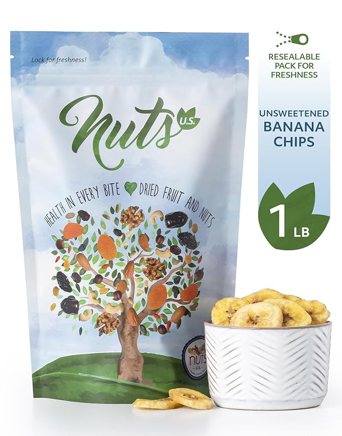 NUTS U.S. - Unsweetened Banana Chips | No Sulphure, Added & No Artificial Colors | NON-GMO |