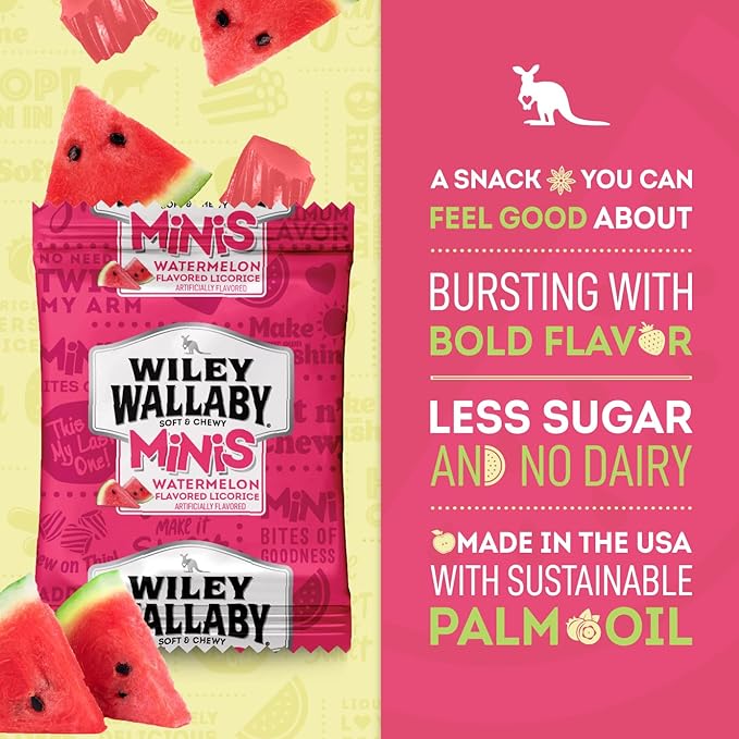 Wiley Wallaby Mini Licorice Bites 0.5 Ounce Classic Gourmet Soft & Chewy Australian Watermelon