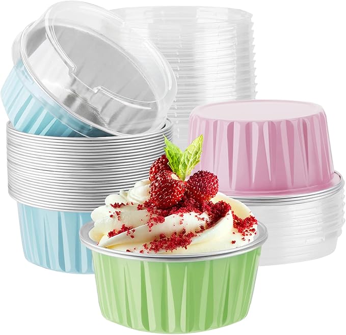 EUSOAR Disposable Foil Ramekins with Lids, 30pcs 5oz 125ml Aluminum Foil Muffin Liners Cupcake