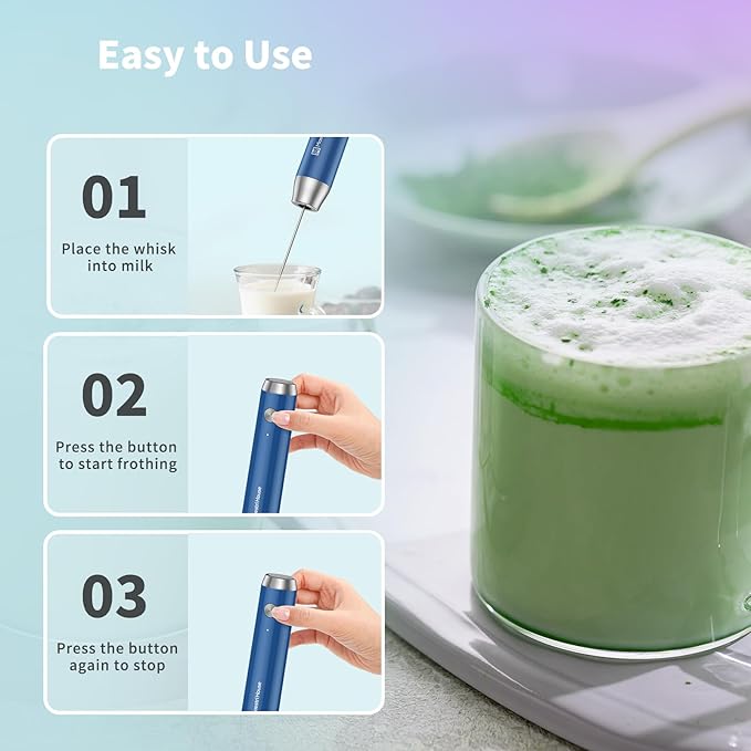 Maestri House Rechargeable Milk Frother with Stand, LunaFro Handheld Electric Foam Maker Waterproof