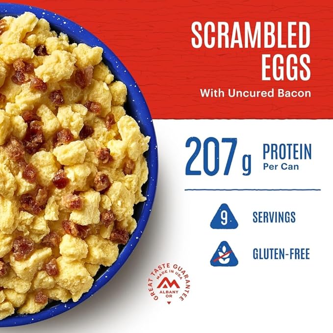Mountain House Gluten-Free Scrambled Eggs with Uncured Bacon Freeze-Dried Food for Camping, 9