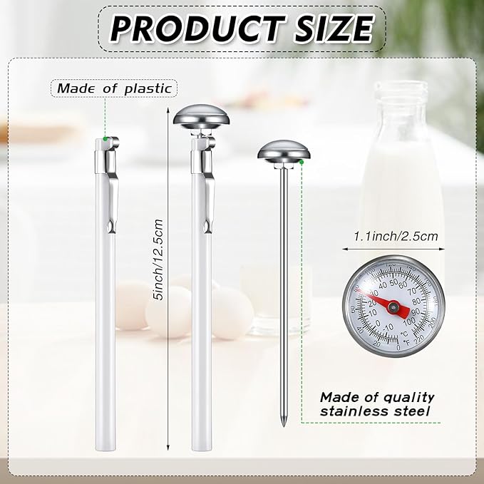 Xuhal 6 Pcs Stainless Steel Kitchen Thermometer with 5 Inch Long Stem 1 Inch Dial Thermometer Milk