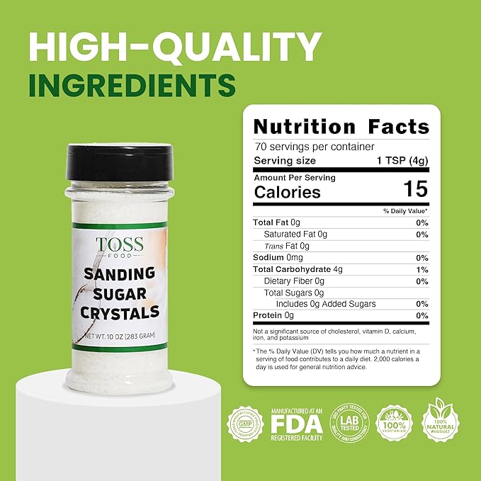 Sanding Sugar Crystals for Professional Baking & Decorating 10 oz - TOSS Coarse White Sparkling