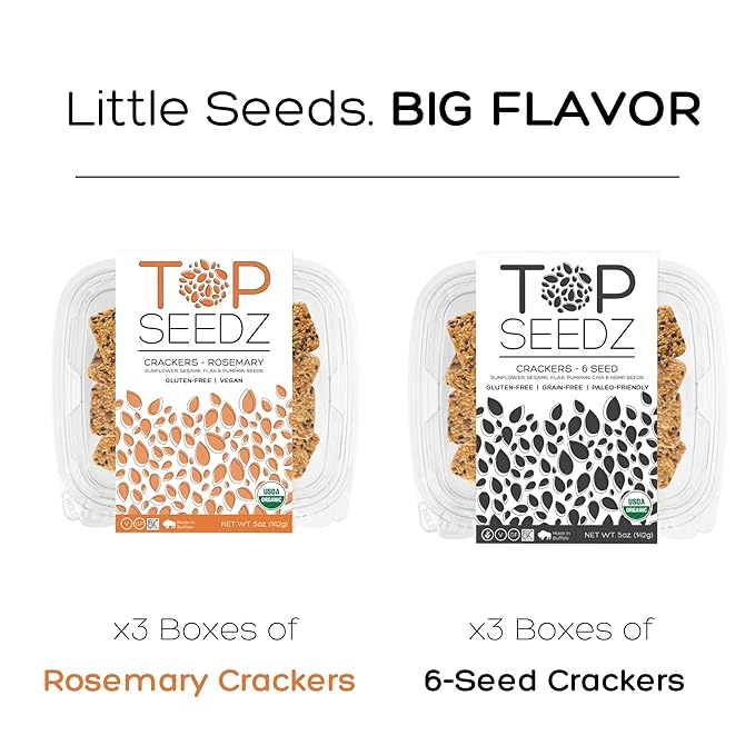 Top Seedz Certified Organic Gluten Free Rosemary and 6 Seed Crackers | 6-Pack | 5 Ounces | Healthy