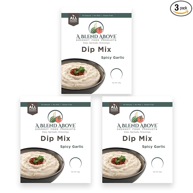 A Blend Above Spicy Garlic Dip Mix, 3 Packs, 1 oz. Each, Makes 16 Ounces, Gluten-Free, No MSG, All