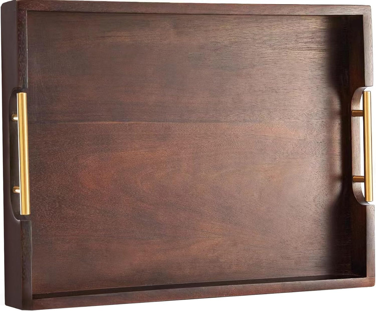 Joy&Grace Acacia Wood Ottoman Tray with Handles 16.7" x 12.8"