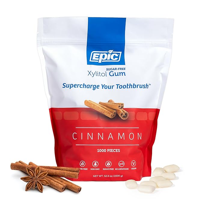 Epic 100% Xylitol Cinnamon Chewing Gum - Sugar Free, Aspartame Free Dental Gum - Supports Oral