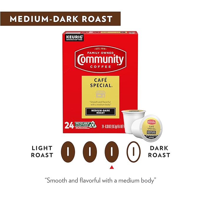 Community Coffee Café Special Medium Dark Roast, 96 Single-Serve Keurig K-Cup Pods, 24 Count (Pack