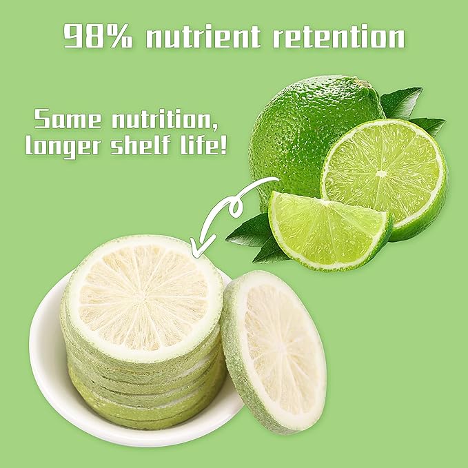 Haomly Freeze-dried Seedless Lime Slices,2.8oz(80g),Dehydrated Limes for Cocktails,Tea, Snacking