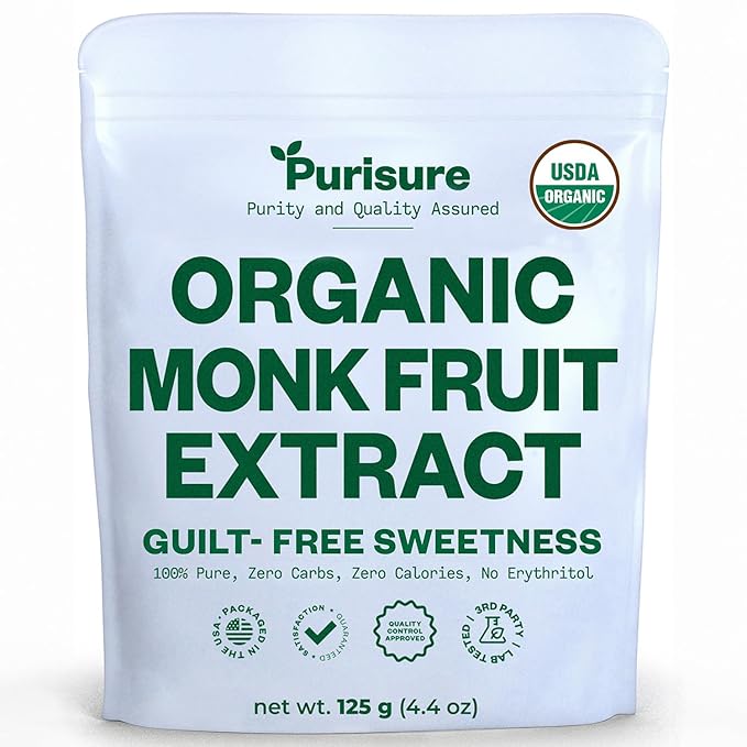 Organic Monk Fruit Sweetener, 125g (4.41oz), No Fillers Pure USDA Organic Monk Fruit Extract Powder