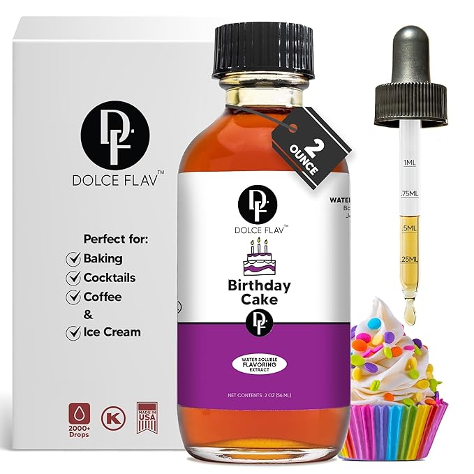 Dolce Flav Birthday Cake Extract ??2 Ounce Water-Soluble Kosher, Sugar-Free, Concentrated Festive