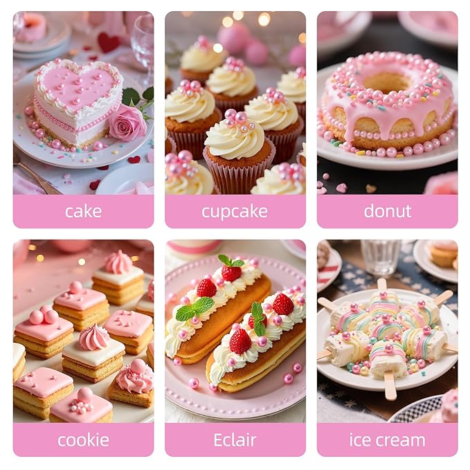 Pink Pearl Sprinkles for Cake Decorating,Edible Sugar Pearls for Baking,Mix Size,Mother's Day Cake
