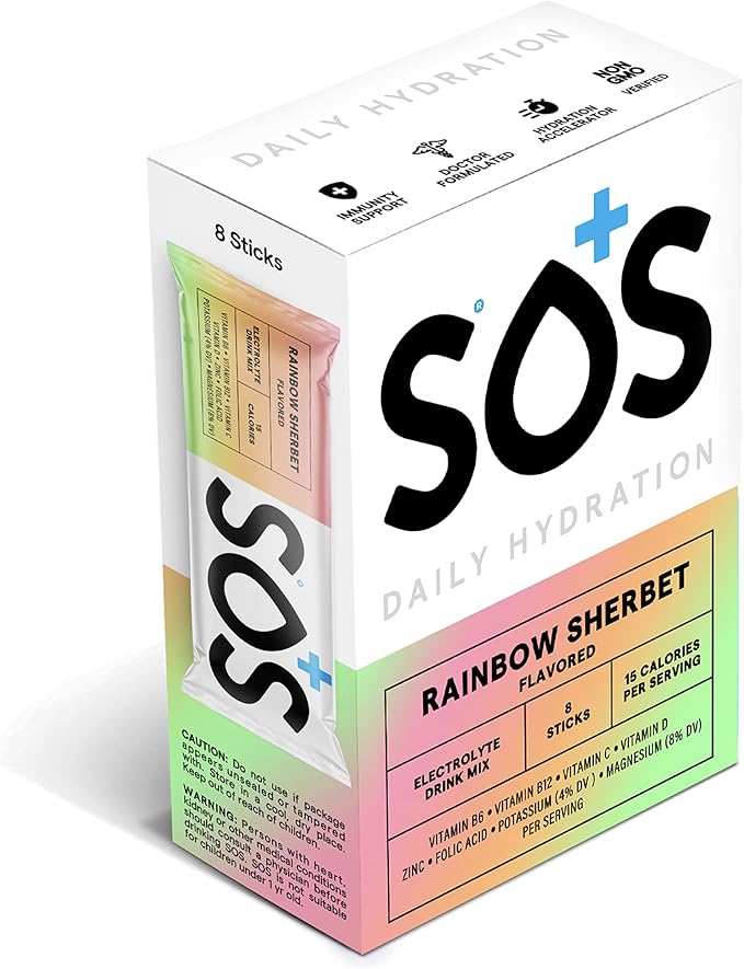 SOS Hydration Electrolyte Powder 8 Stick Packs ??Low-Calorie, Rapid Rehydration, Made in USA, Keto