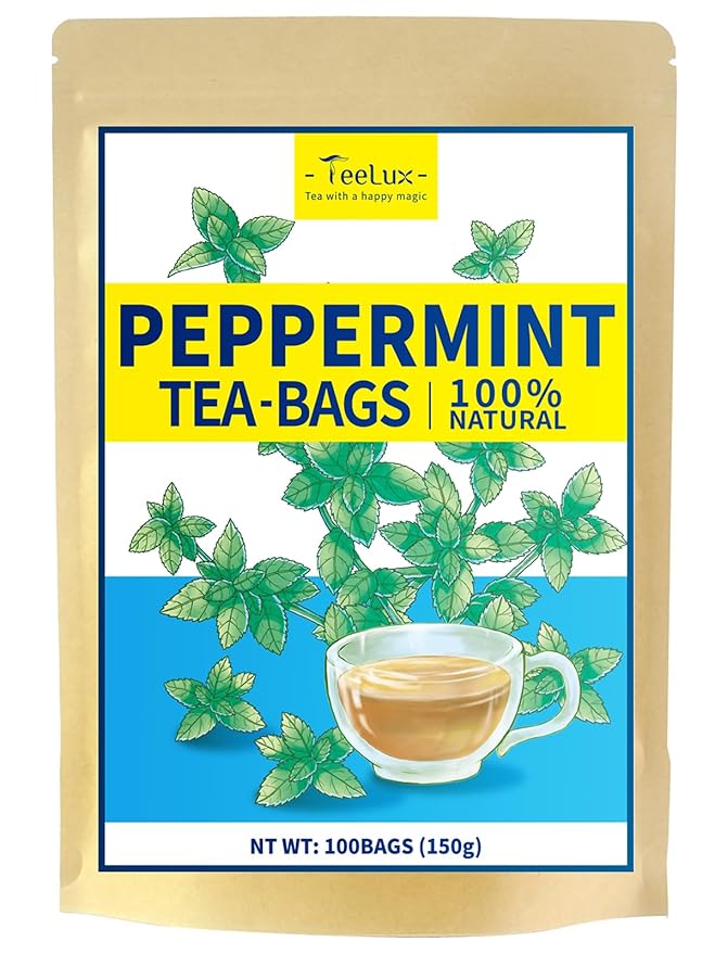 TeeLux Peppermint Tea Bags, Natural Peppermint Herbal Tea, Refreshing & Soothing Mint Tea, Caffeine