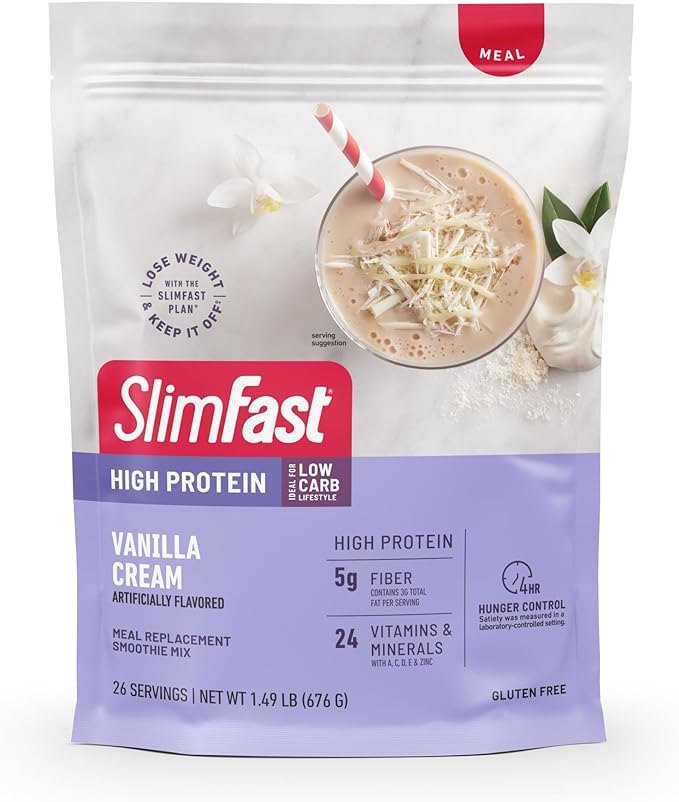 SlimFast High Protein Meal Replacement Powder, 26 Servings, Advanced Nutrition Smoothie Mix with