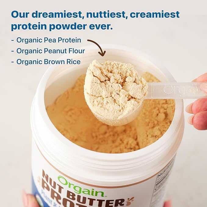 Orgain X Justin's ì§?Organic Vegan Nut Butter Protein Powder, Vanilla Almond Butter- 20g Plant