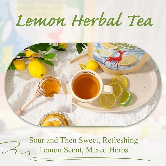 WT WEETEE Lemon Herbal Tea Bags, 2g x 100 Count, Juicy & Refreshing Lemon Flavor, Hot Iced & Cold