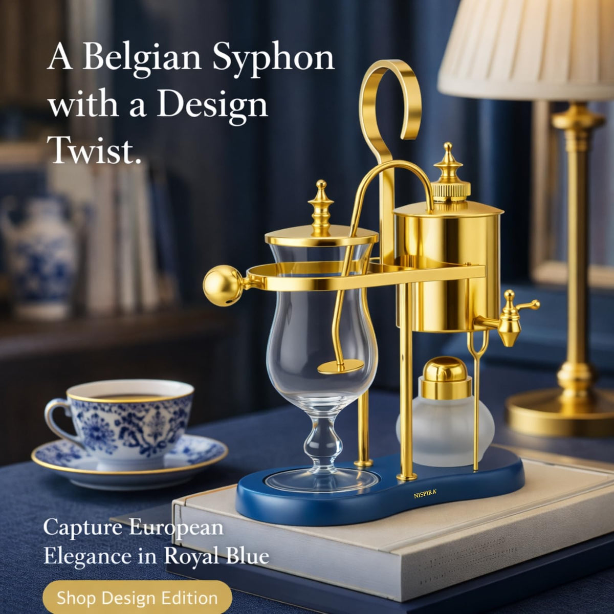 Nispira Belgian Balance Syphon Vacuum Coffee Maker, 500ml Vintage Gravity Brewing System, Gold &