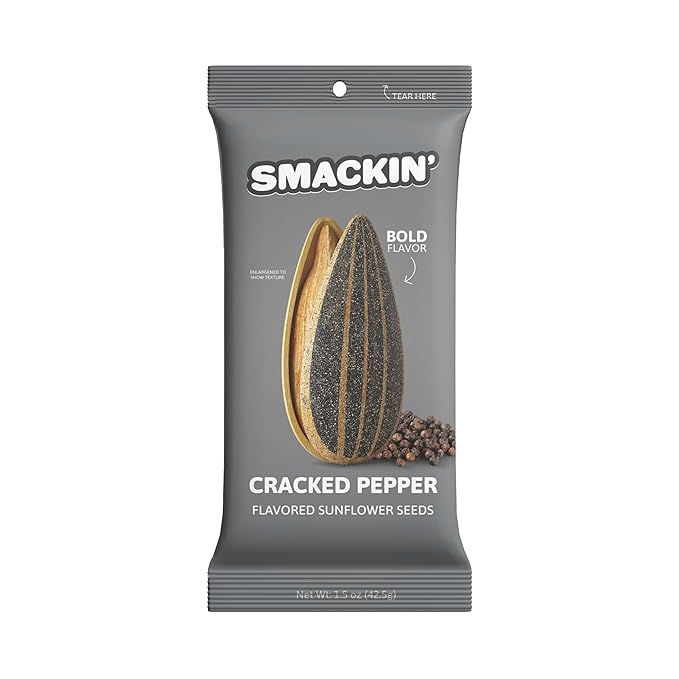 SMACKIN' Sunflower Seeds, Roasted Jumbo Small-Batch, American Made - Cracked Pepper. 1.5oz bags (36