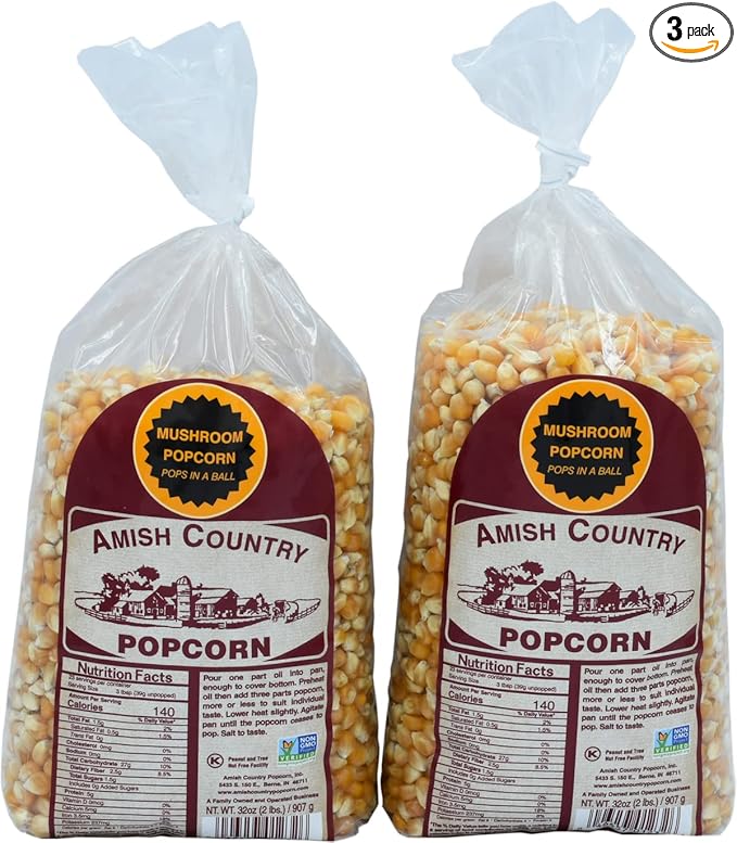 Amish Country Popcorn | 2-2 lb Bags | Mushroom Popcorn Kernels | Old Fashioned, Non-GMO and Gluten