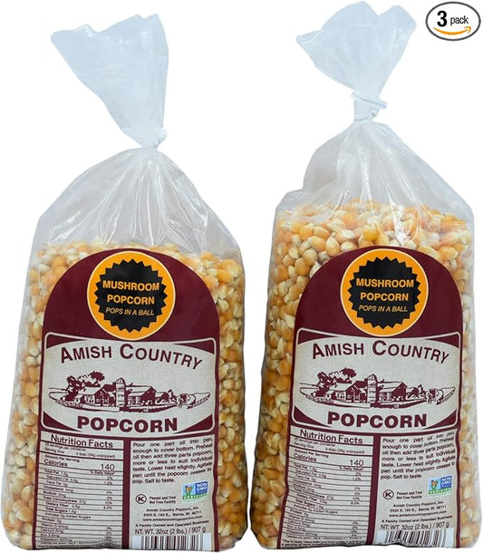 Amish Country Popcorn | 2-2 lb Bags | Mushroom Popcorn Kernels | Old Fashioned, Non-GMO and Gluten